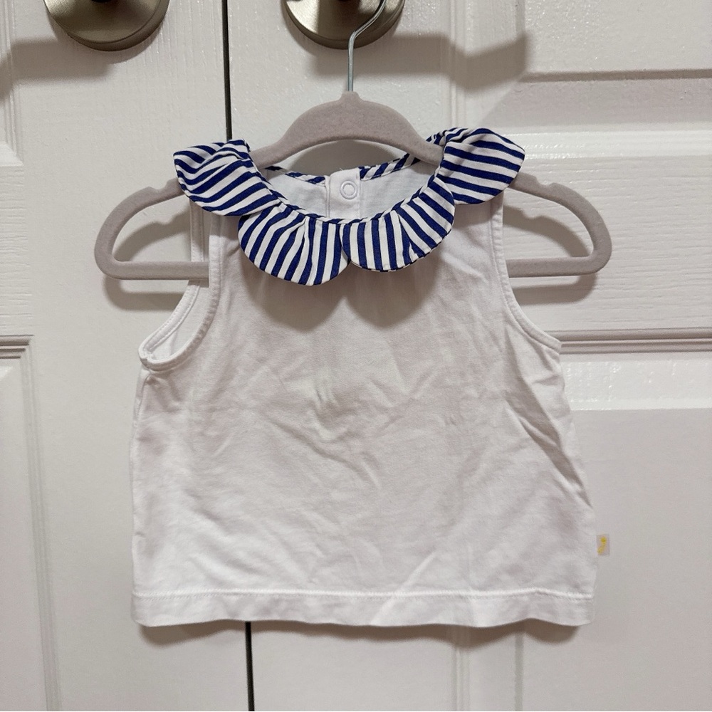Jacadi 💕 White Top with Blue Striped Collarbone